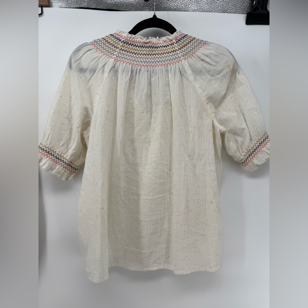 Madewell Rainbow Smocked Short Sleeve Peasant Blouse Top Size M Boho Style - Picture 5 of 5